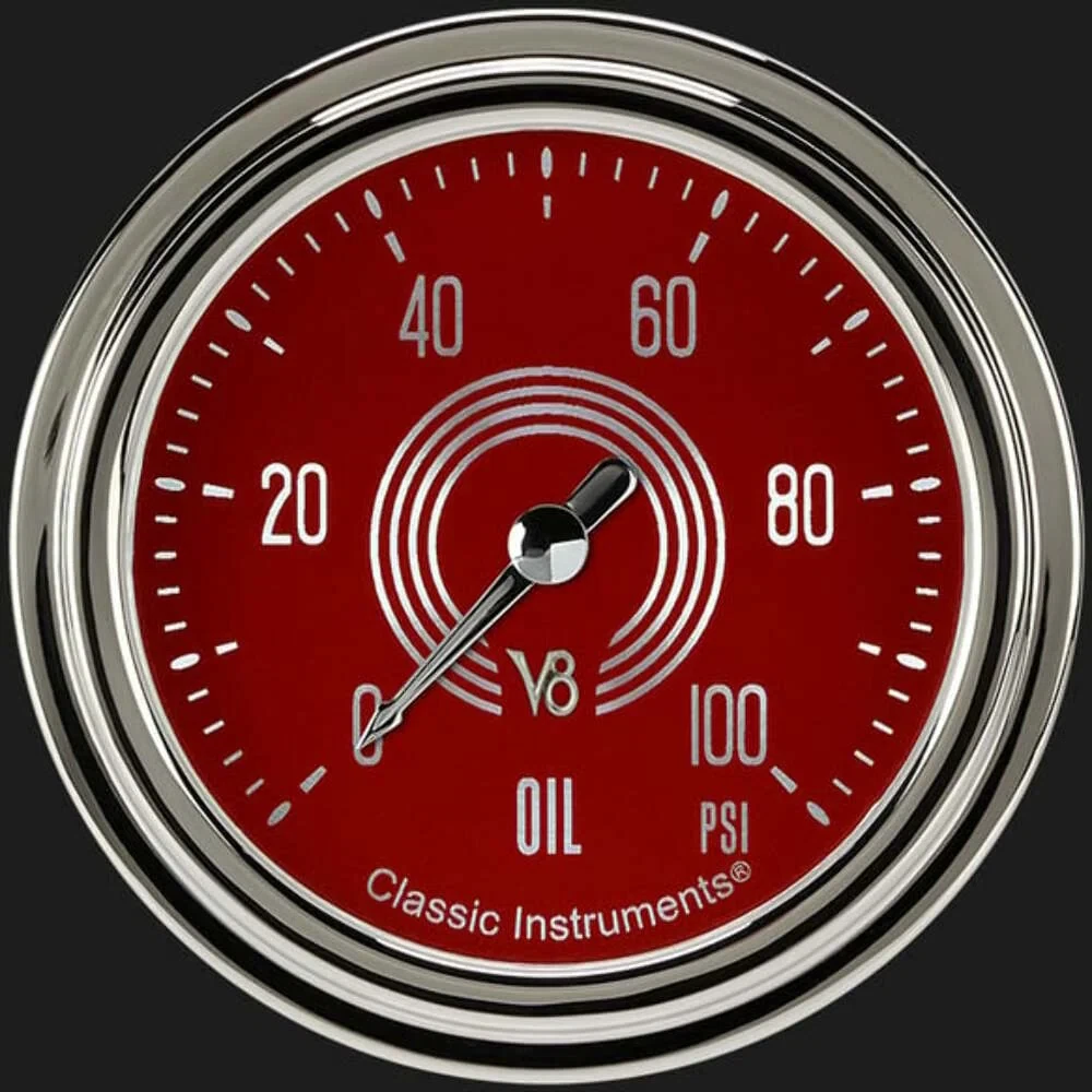 V8 Red Steelie 2 5_8_ Oil Pressure Gauge V8RS381SLC